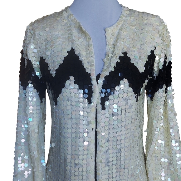 Vintage JoAnn Bryant Black White Sequined Cardigan Sweater 1960s - Picture 15 of 16
